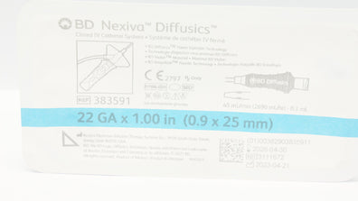 BD 383591 Nexiva Diffusics Closed IV Cath. System 22Ga x 1.00inch 45mL/min